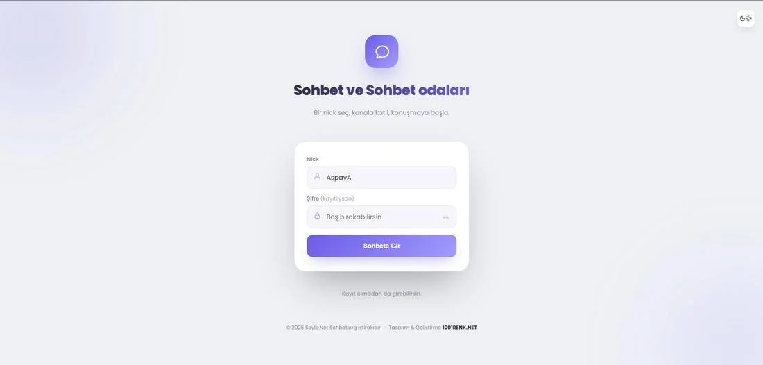 Giriş · Açık ekranı: Açık temada giriş