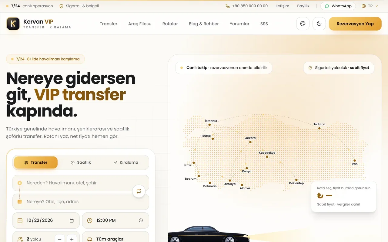 Kervan VIP — Transfer & Araç Kiralama Portalı tema önizlemesi